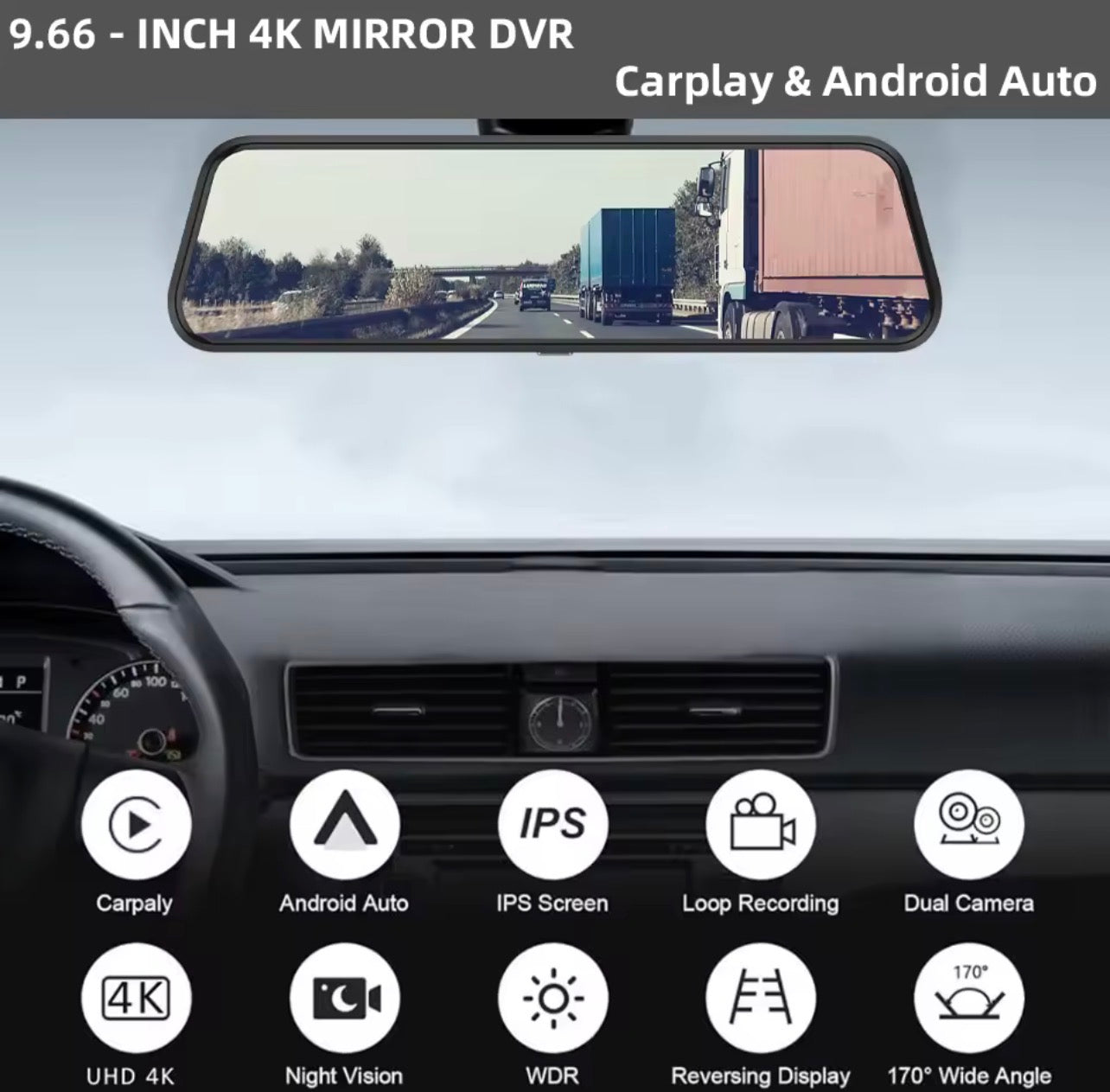 CarPlay Dashcam Rear View Mirror